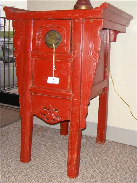 Appraisal: ASIAN RED PAINTEDSTYLE SIDE TABLE h w d in Provenance