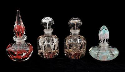 Appraisal: Four Contemporary Blown Glass Perfume Bottles Each with its own