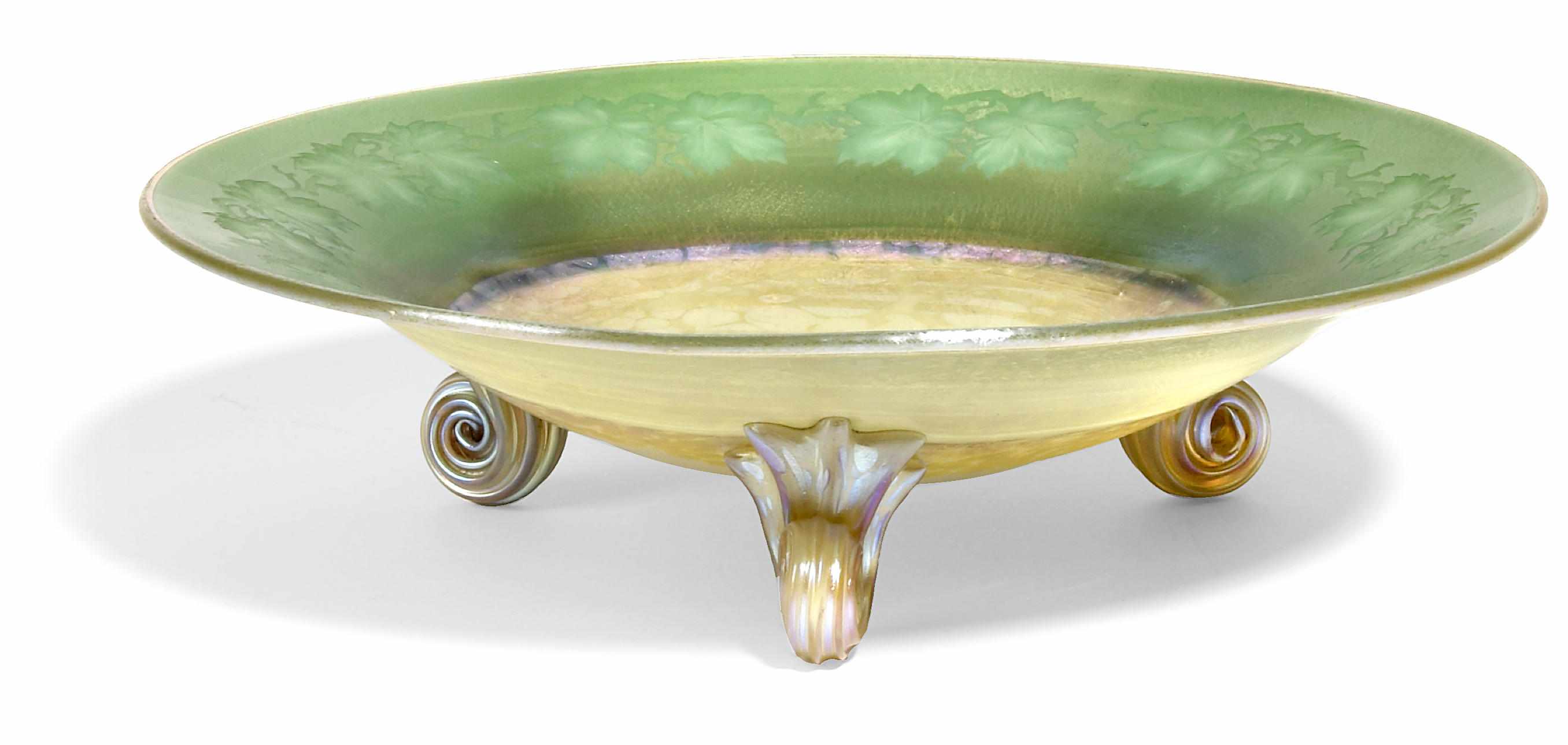 Appraisal: A Tiffany Studios applied and intaglio carved Favrile glass footed