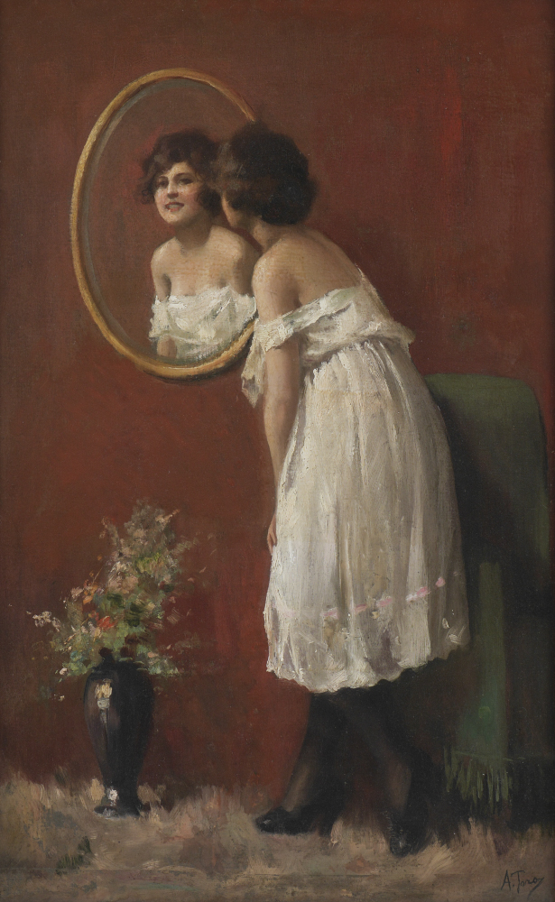 Appraisal: TORO Attilio Italian - Young Beauty Admiring Her Reflection in