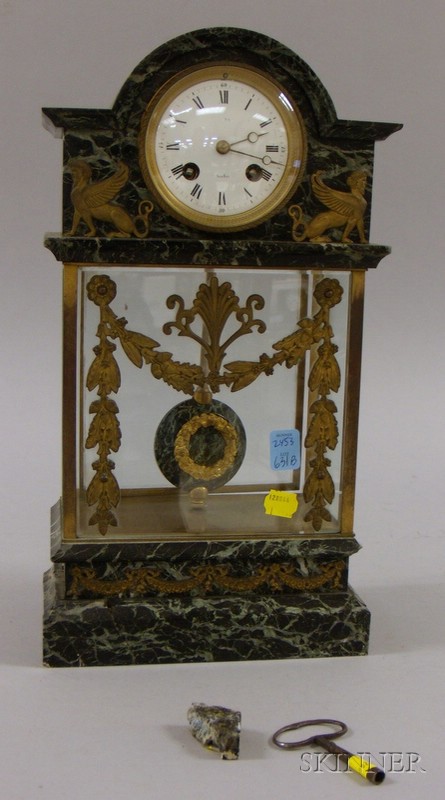 Appraisal: French Marble and Ormolu Mantel Clock with variegated green marble