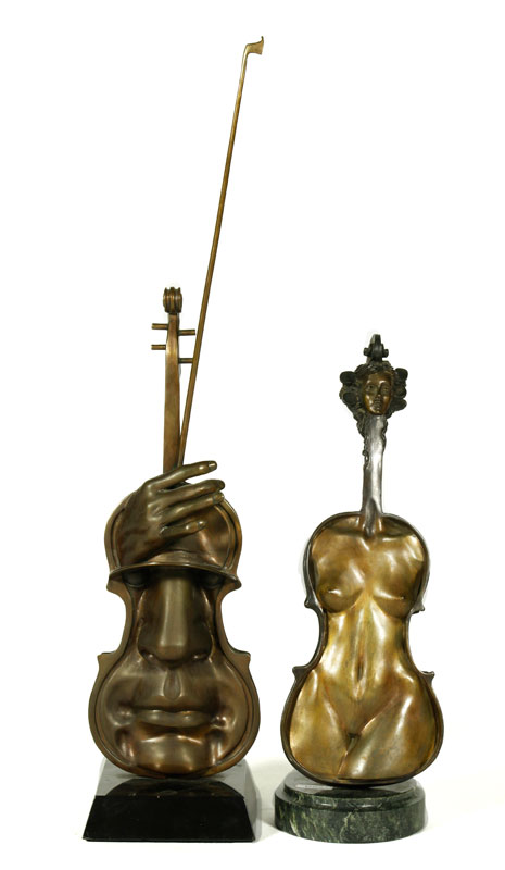 Appraisal: - Pair of Bronze Sculptures of Violins Pair of violin