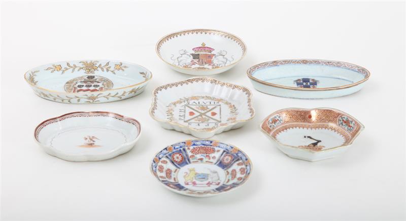 Appraisal: GROUP OF SEVEN CHINESE EXPORT ARMORIAL SMALL DISHES Including an