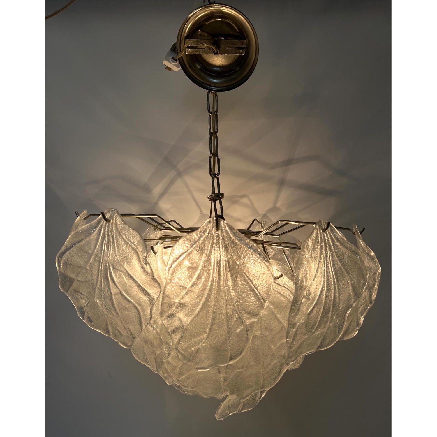 Appraisal: MAZZEGA style Chandelier Leaf Design Molded Glass Modernist Chandelier Large