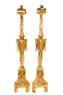 Appraisal: Pair Large Continental Giltwood Altar Sticks Continental early th century