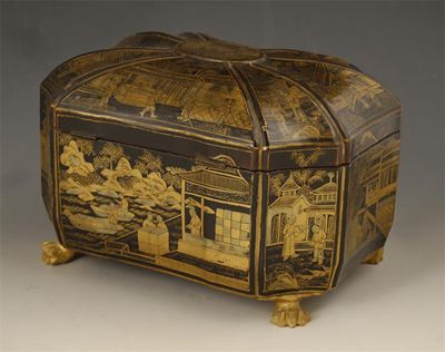 Appraisal: A late th century Chinese lacquered tea chest of concave