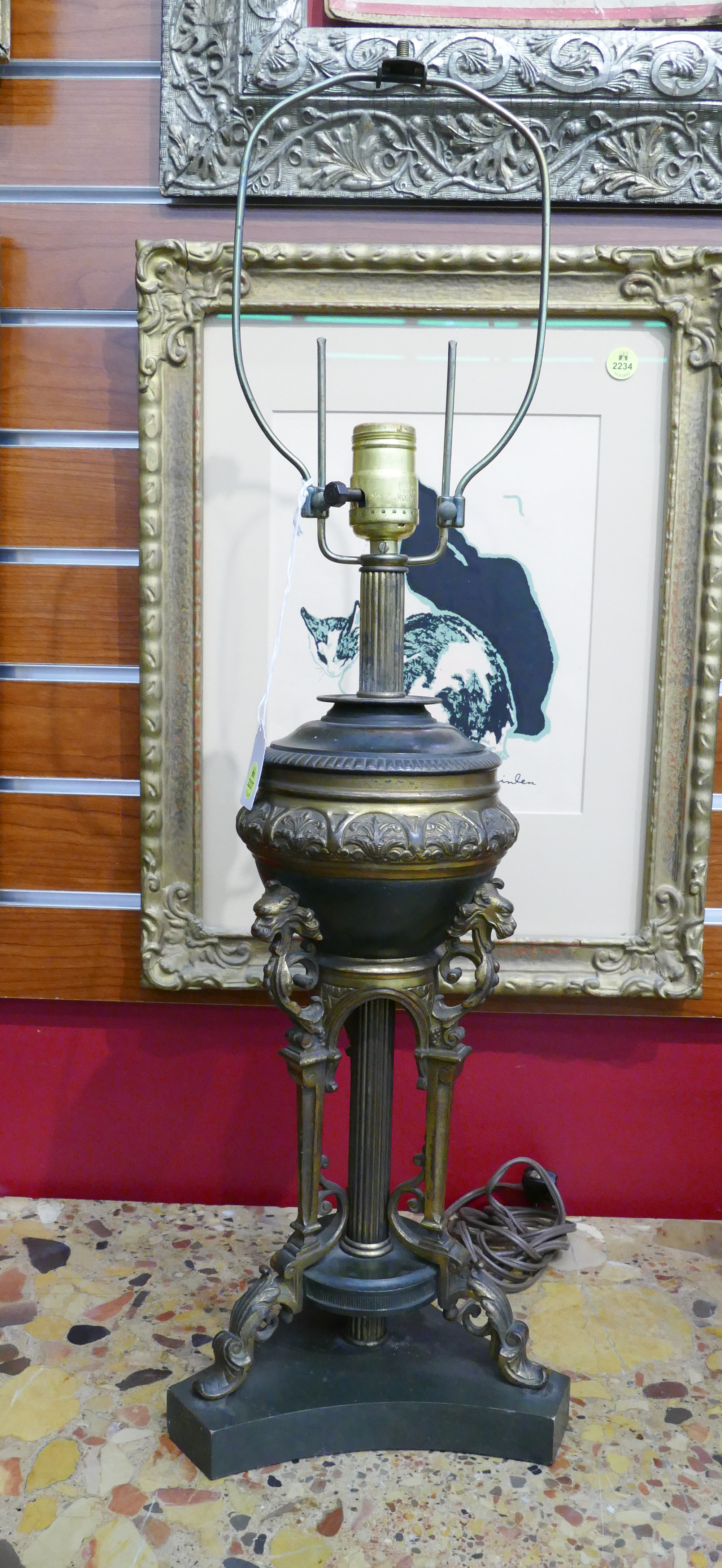 Appraisal: Antique Gilt Bronze Column Table Lamp- ''