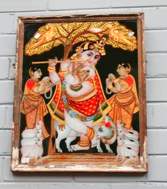 Appraisal: A reverse glass Tanjore painting gouche and gold on glass