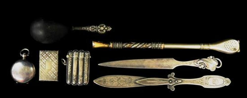 Appraisal: SILVER Assortment of various silver objects details include small vinaigrette