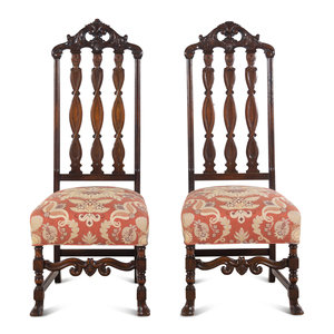 Appraisal: A Pair of William and Mary Style Mahogany Hall Chairs