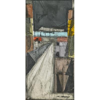 Appraisal: Claude Venard French - Train Platform Oil on canvas framed