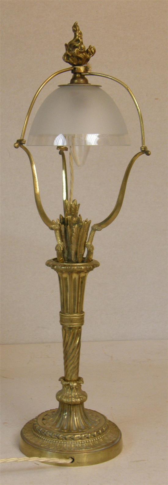 Appraisal: Brass table lamp with glass shade h in