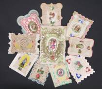 Appraisal: Lot of Small Valentines Valentine features a lace cut frame