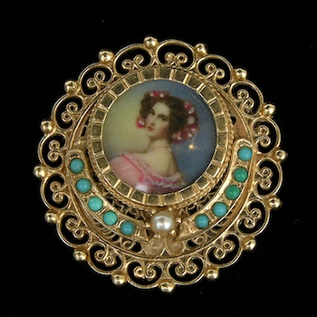 Appraisal: A Victorian Style Miniature Portrait Brooch A Victorian style round