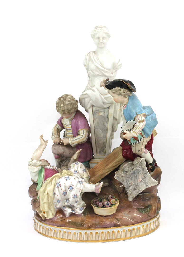 Appraisal: A Meissen figure group th century incised with underglaze blue