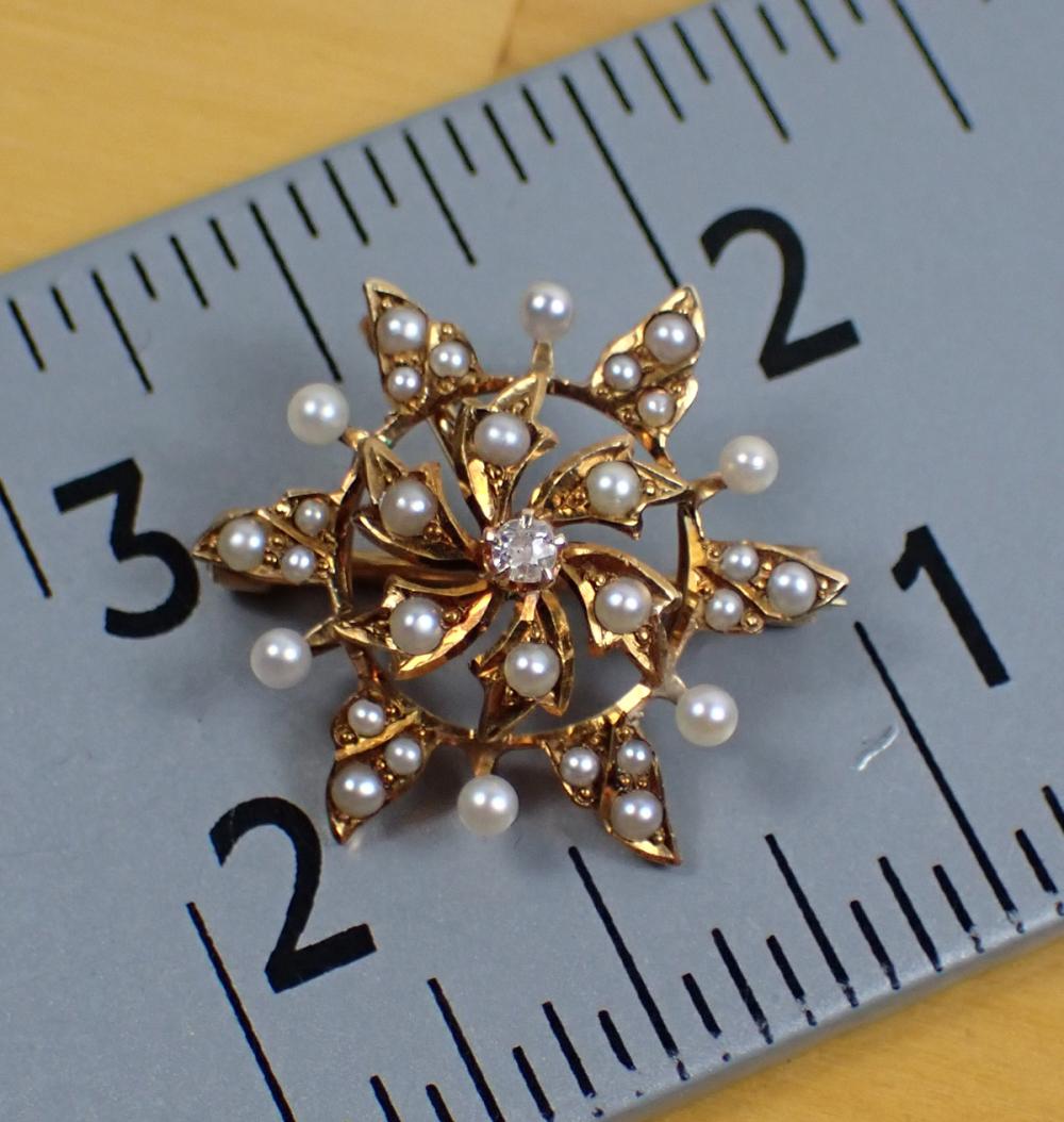 Appraisal: DIAMOND SEED PEARL AND FOURTEEN KARAT GOLD PENDANT PIN The