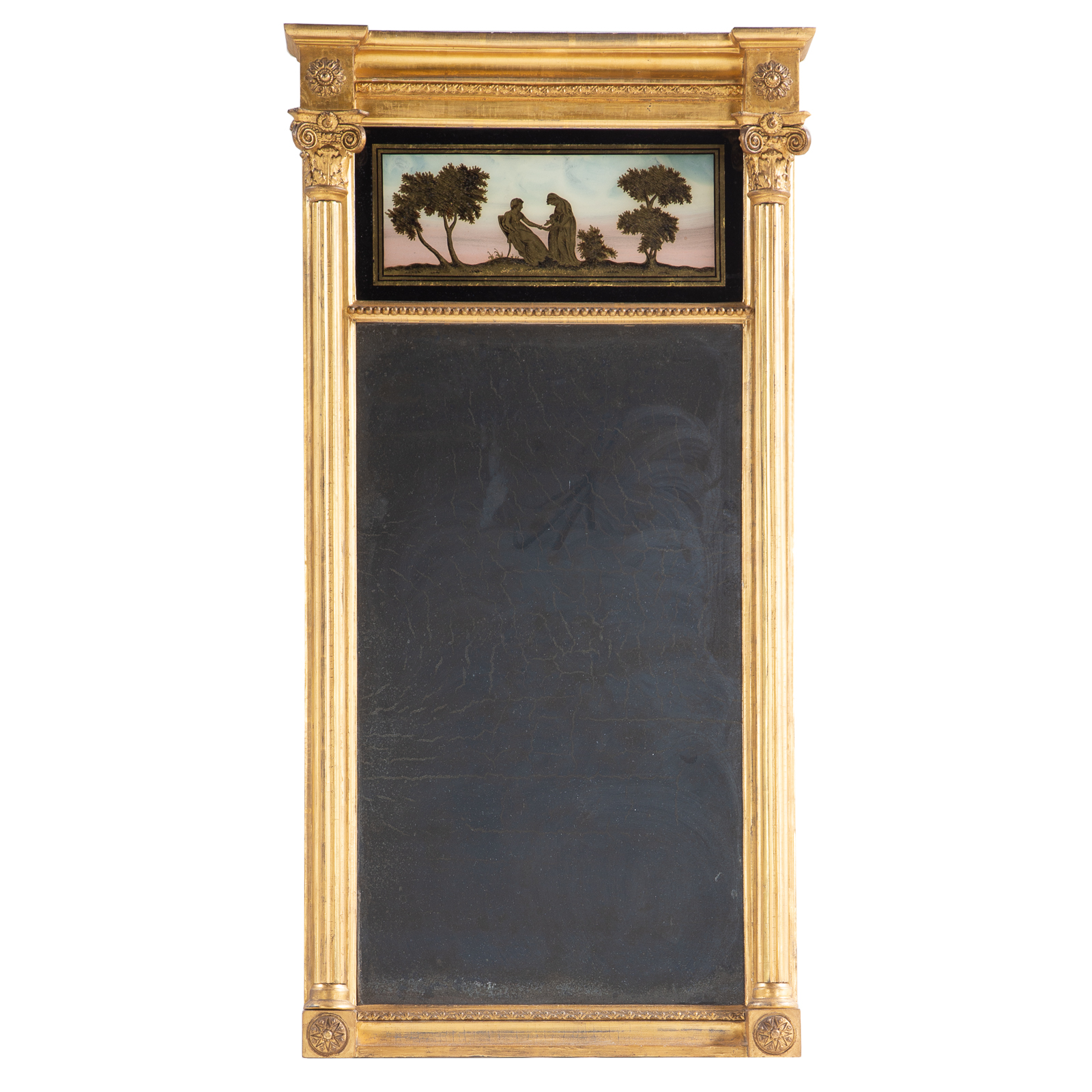 Appraisal: AMERICAN CLASSICAL GILTWOOD TRUMEAU MIRROR Circa carved and gilded wood