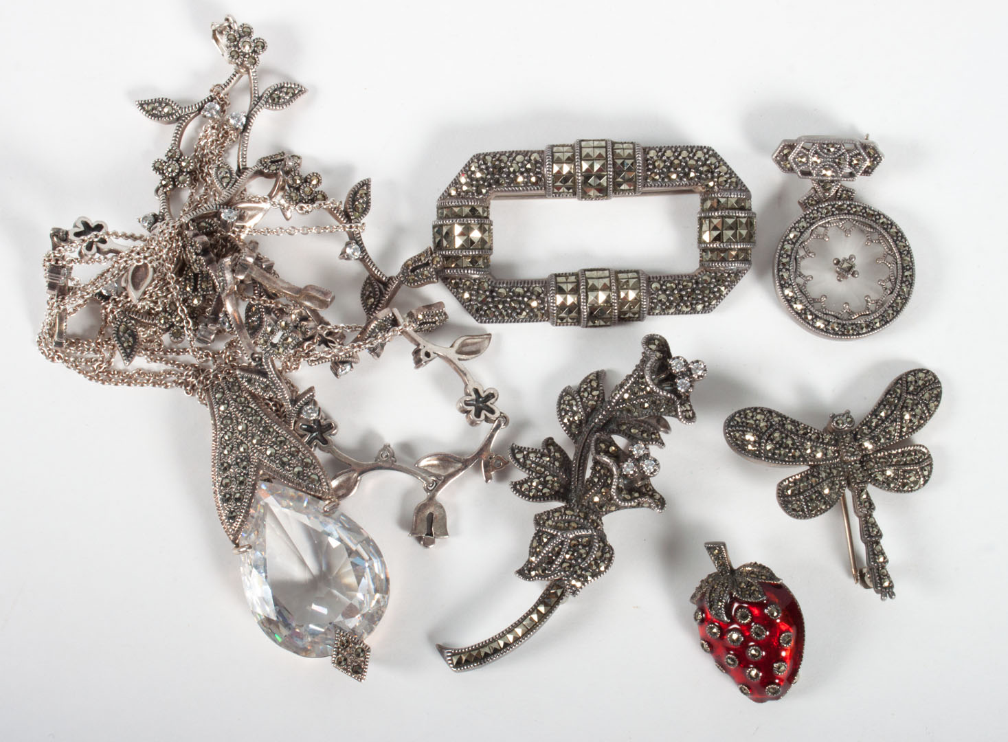 Appraisal: Group of Judith Jack sterling marcasite jewelry including choker necklace