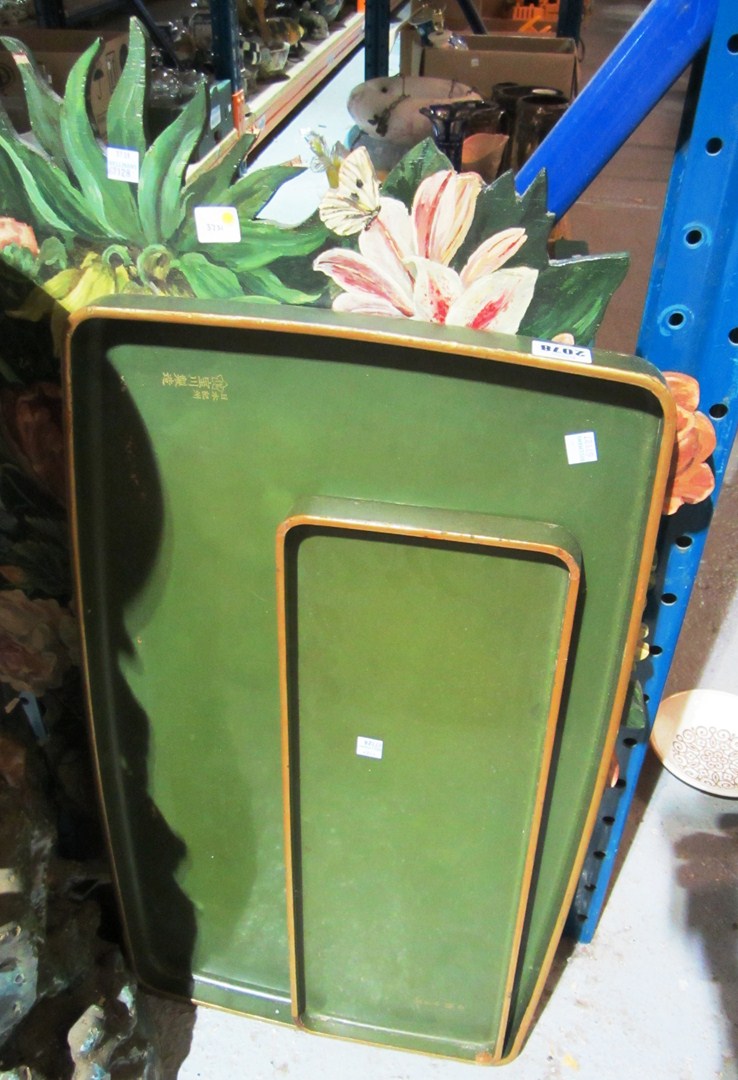 Appraisal: Two lacquer trays bookends a painted fire screen and a