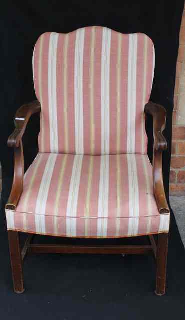 Appraisal: A GAINSBOROUGH STYLE MAHOGANY FRAMED ARMCHAIR with upholstered seat and