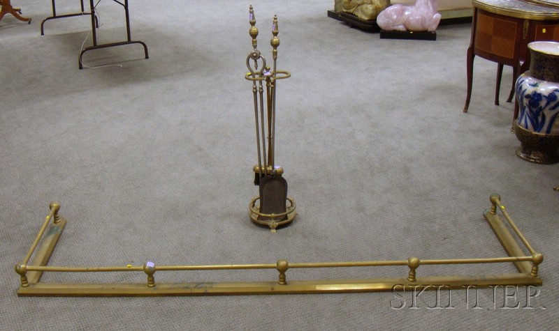 Appraisal: Large Brass Fireplace Fender Tool Stand with Brush and a