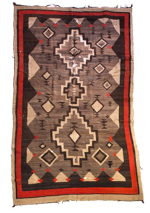 Appraisal: Ganado Navajo Rug Within Diamond Moki Cross Ganado Navajo Rug