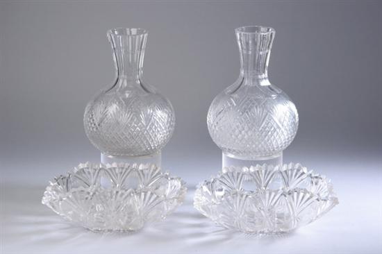 Appraisal: PAIR CUT CRYSTAL CARAFES AND PAIR PRESSED GLASS BOWLS -