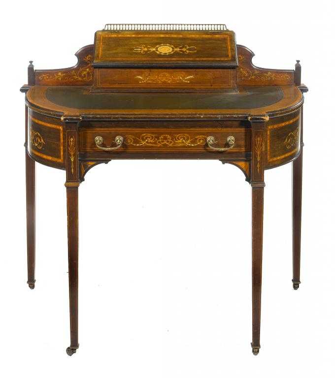 Appraisal: AN EDWARD VII MAHOGANY WRITING TABLE crossbanded in satinwood and