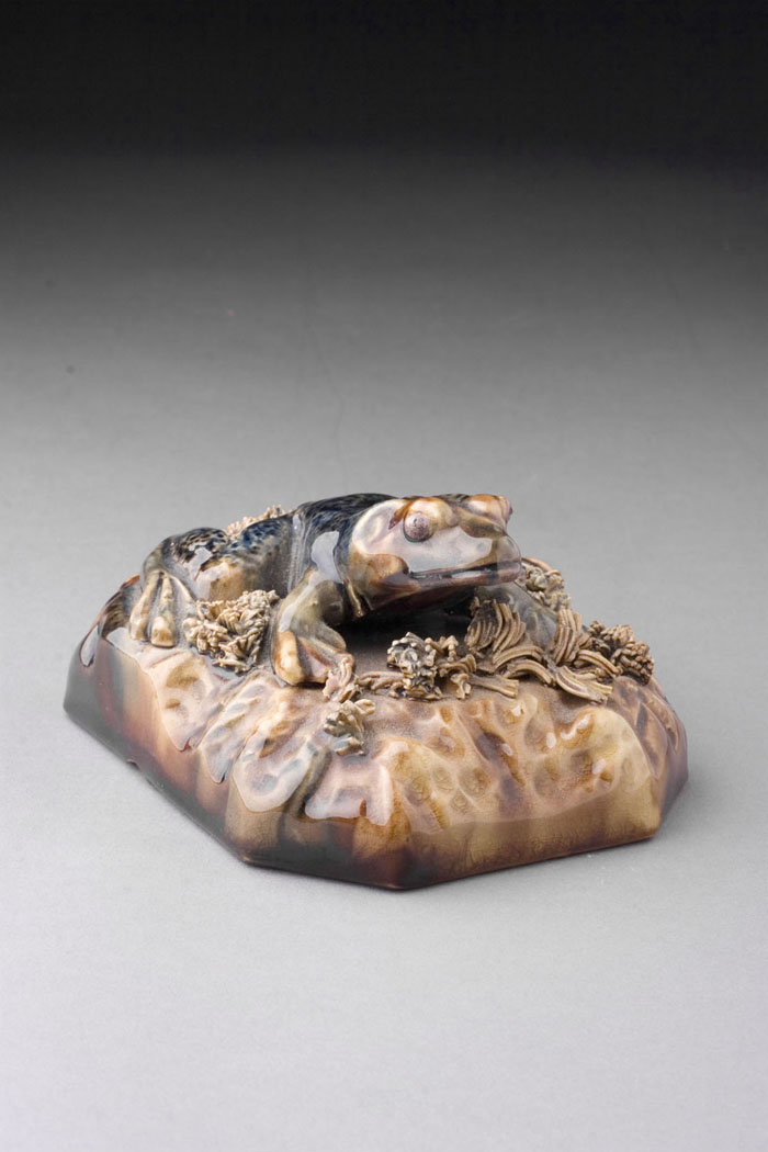 Appraisal: ENGLISH GLAZED POTTERY FIGURE OF A FROG MID- NINETEENTH CENTURY