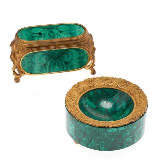 Appraisal: Napoleon III bronze mounted malachite accessories Napoleon III bronze mounted