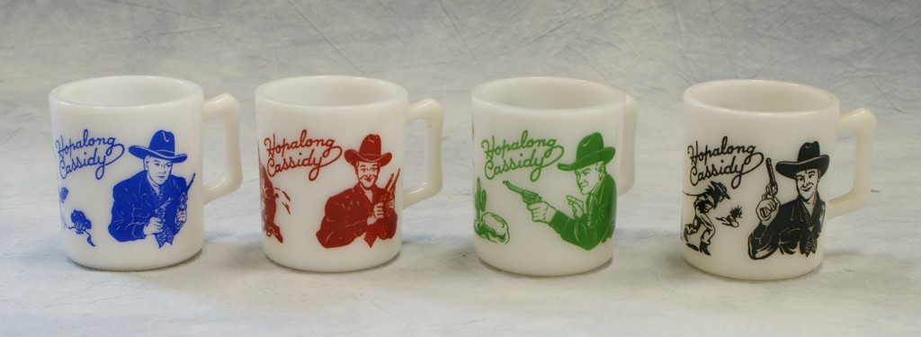 Appraisal: Hopalong Cassidy milk glass mugs set of red green black