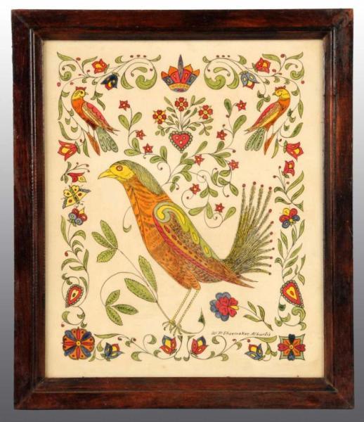 Appraisal: Fraktur Painting of Pennsylvania Dutch Folk Lore Description By WP