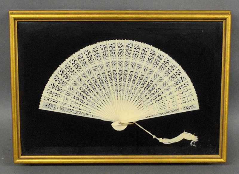 Appraisal: - Bone Victorian fan mounted in a shadow box frame