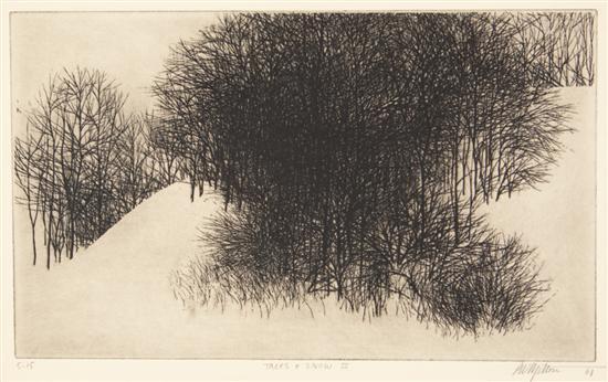 Appraisal: Peter W Milton American b Trees and Snow II etching