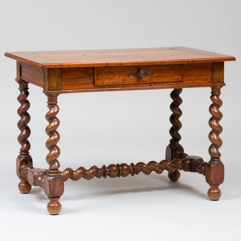 Appraisal: Continental Baroque Style Walnut Table with Barley Twist Legs Fitted