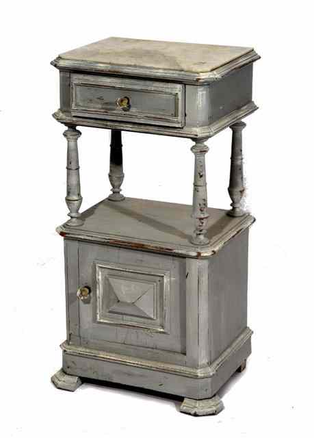 Appraisal: A CONTINENTAL GREY PAINTED POT CUPBOARD the marble top over