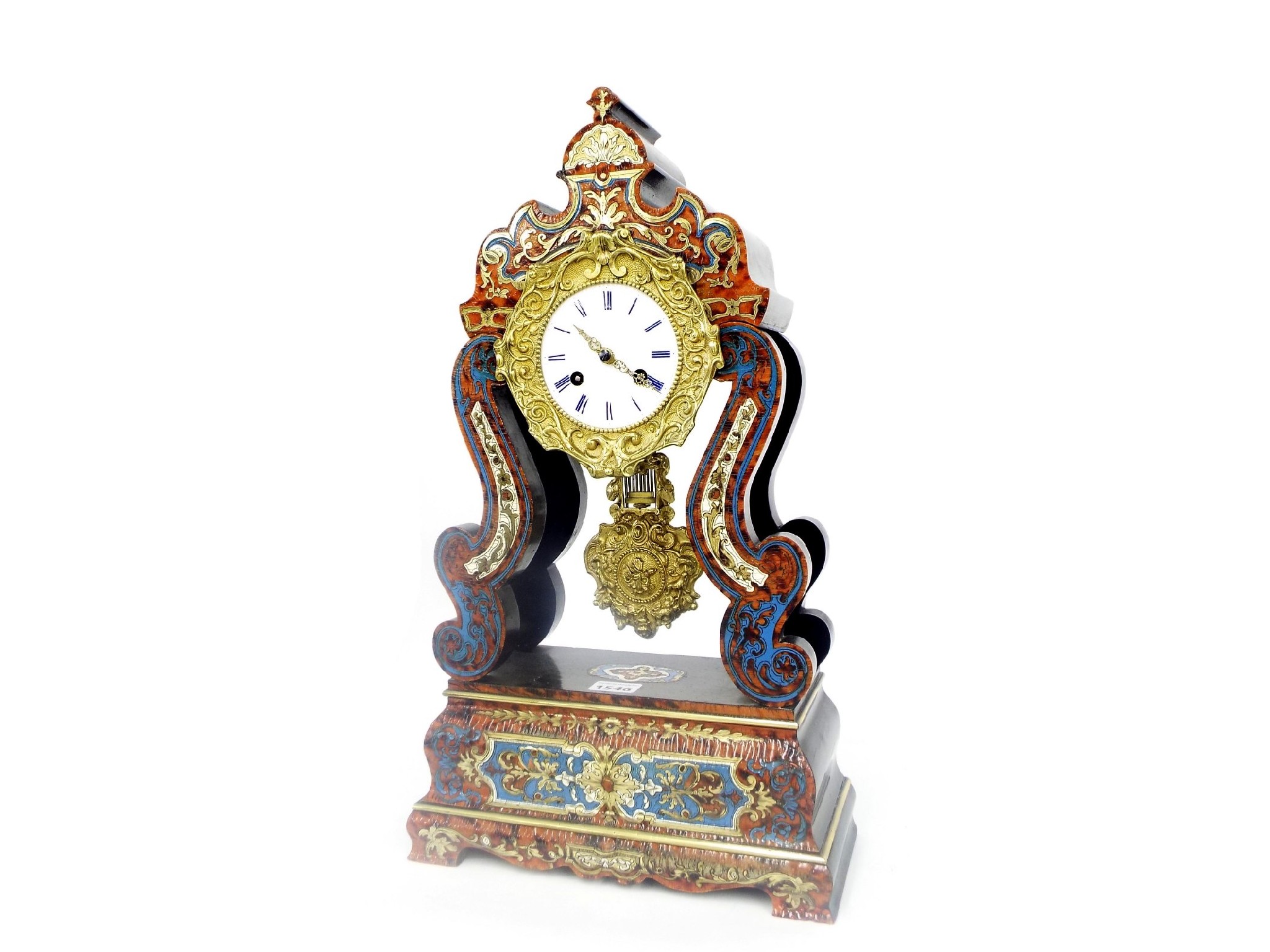 Appraisal: French boulle and ebonised portico style two train mantel clock