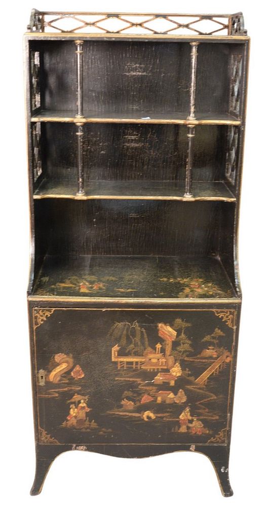 Appraisal: Chinoiserie Decorated Bookcase open top and door in base height