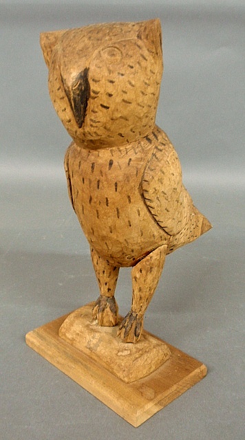 Appraisal: - Folk Art carved standing owl figure h -