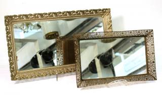 Appraisal: Vintage Filigree Mirrored Vanity Trays The larger with a heavy