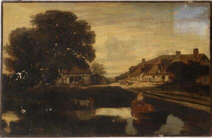 Appraisal: JULES DUPR - FRENCH FARM Oil on canvas relined x