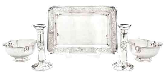 Appraisal: A Group of American Sterling Silver Articles comprising a rectangular