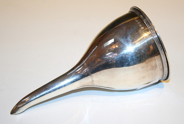 Appraisal: A GEORGE III SILVER WINE FUNNEL of plain tapering form