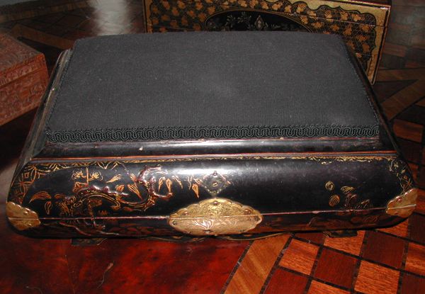 Appraisal: Japanese Edo Engraved Copper-Gilt-Mounted Black-Lacquer Jewel Casket second quarter th