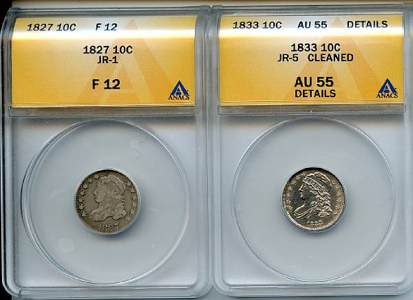 Appraisal: Capped Bust Dimes C JR- F ANACS C JR- AU