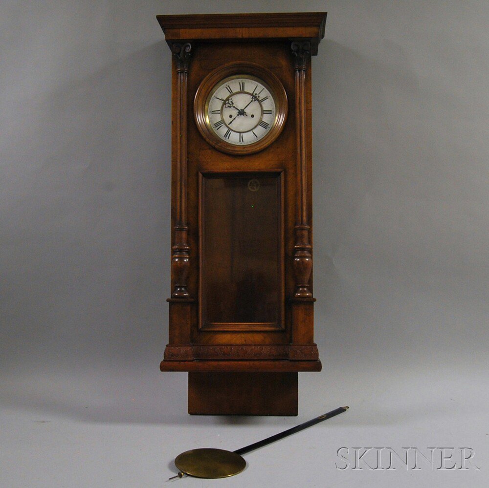 Appraisal: Vienna Regulator Wall Clock c walnut veneered case with turned