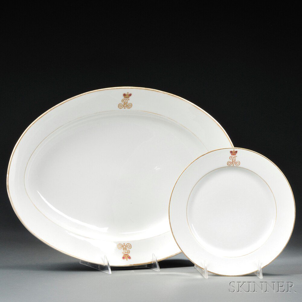 Appraisal: Russian Imperial Porcelain Factory Platter and Plate with Cipher for