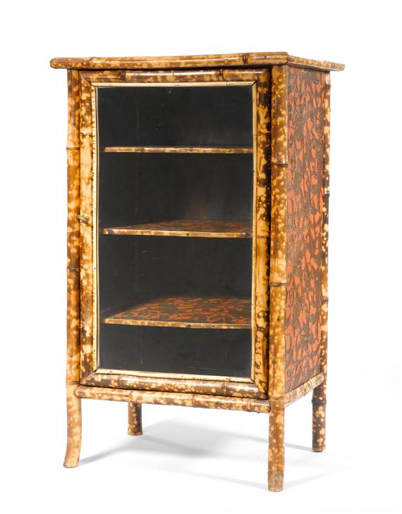 Appraisal: DISPLAY CABINET France th cent Bamboo stamped leather and lacquer