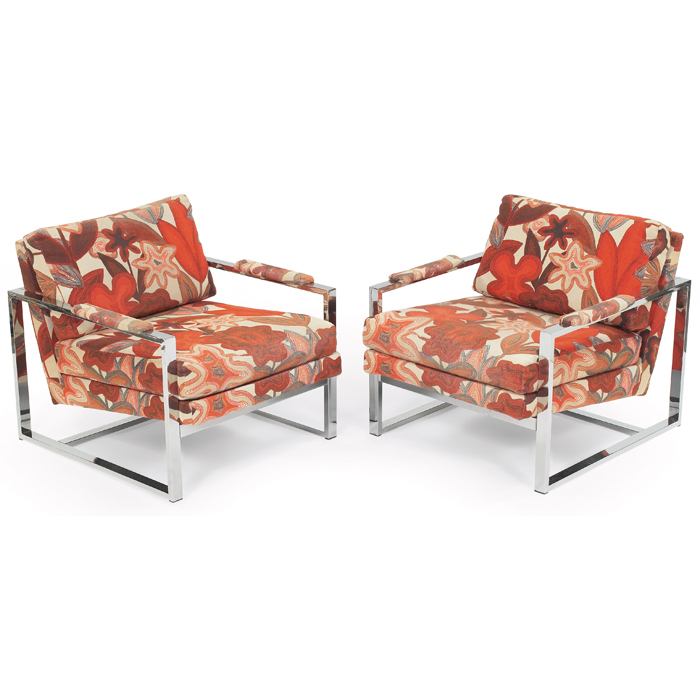 Appraisal: Canadian Modern lounge chairs pair s chromed metal frames with