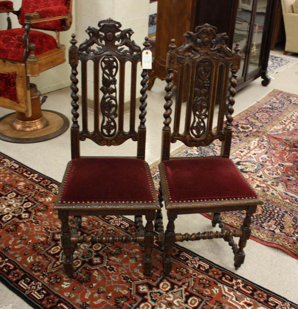 Appraisal: SET OF FOUR CARVED OAK DINING CHAIRS English late th